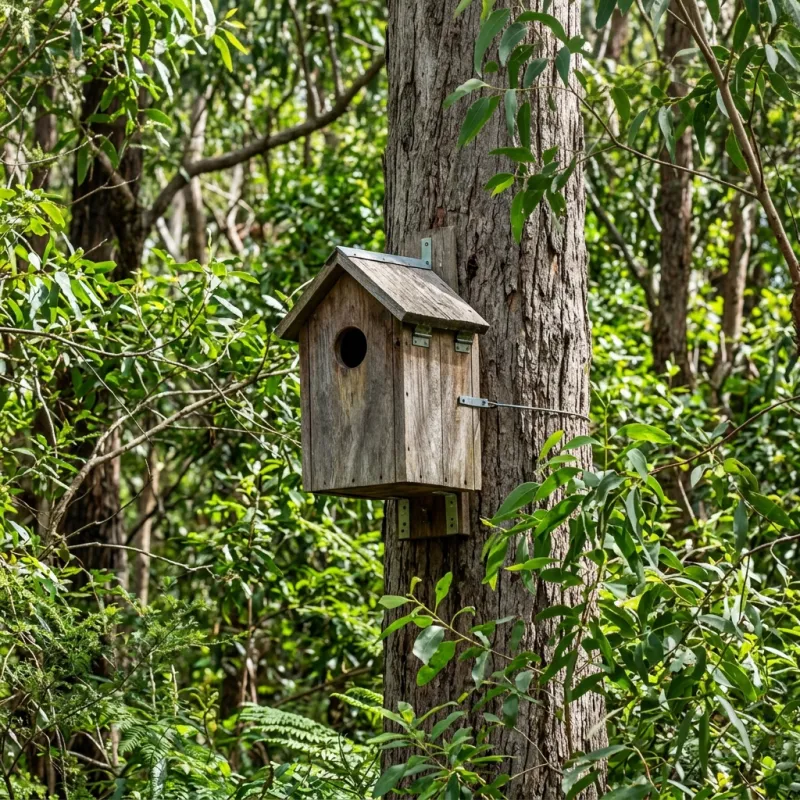 Animal nesting box installed as a humane alternative to a Delacombe roof cavity